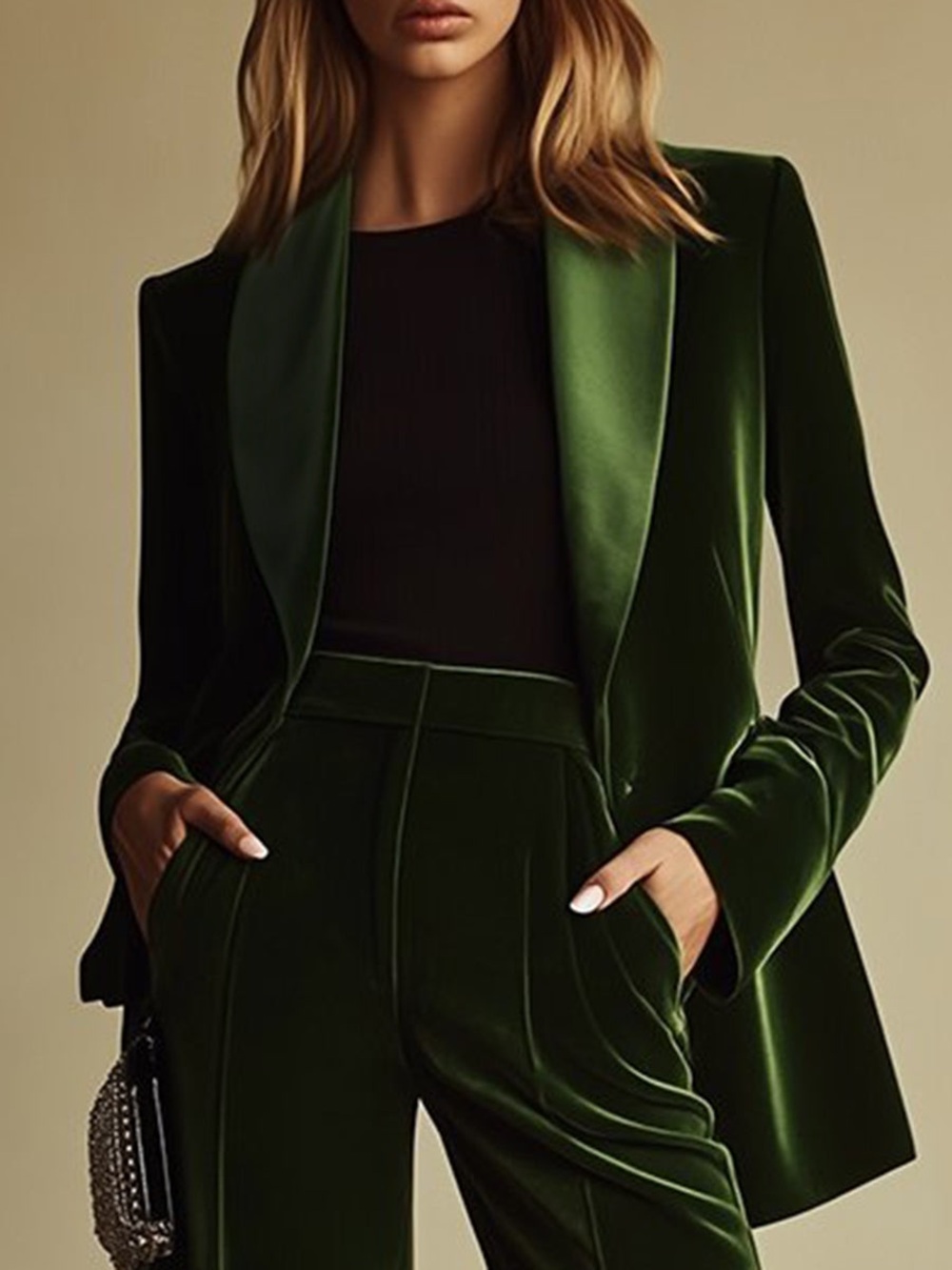 Oyrosy High-End Temperament Loose Retro Green Velvet Suit